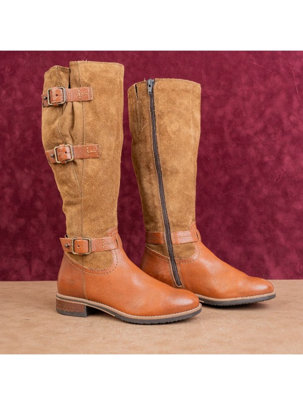 Clarks Women Brown Suede Leather Riding Boho Cottage Fashion Zip Knee Boots sz 6